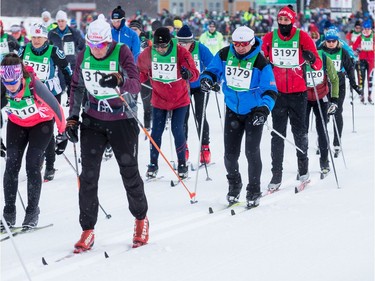 Competitors start in waves for the 27 km Classic event at the Gatineau Loppet. February 15, 2020. Errol McGihon/Postmedia
