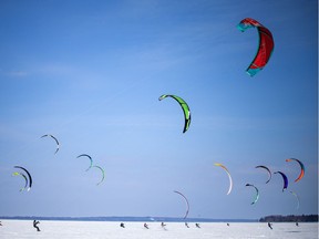 Britannia Bay was taken over with kites Saturday, Feb. 22, 2020, for the first, potentially annual, Snowkite Squall. Ashley Fraser/Postmedia