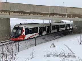 An LRT train sits on the tracks near St Laurent station due to a malfunction.