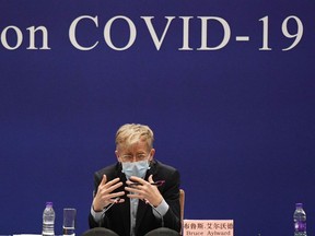 Bruce Aylward, head of the WHO-China Joint Mission on COVID-19, speaks at a news conference in Beijing.