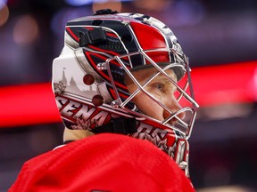 Ottawa Senators goalie Craig Anderson warms up prior to a game against the Anaheim Ducks at the Canadian Tire Centre in 2020.