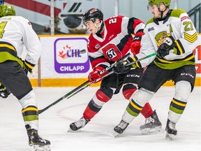 Ottawa 67's Jack Quinn in action against North Bay Battalion on Sunday.