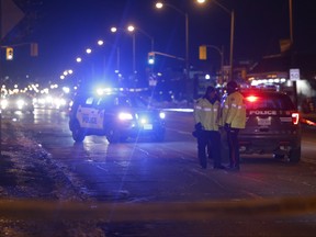 Toronto Police are investigating the city's 11th murder of the year after a person was gunned down on a sidewalk near Sheppard Ave. E. and Havenview Rd., east of McCowan Rd., in Scarborough on Friday, Feb. 21, 2020. (Chris Doucette/Toronto Sun/Postmedia Network)