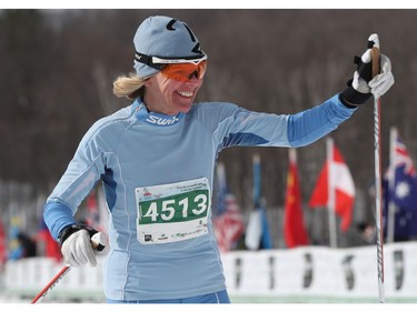 Joanne Breau finishes the 27 km Freestyle race at the Gatineau Loppet on Sunday.