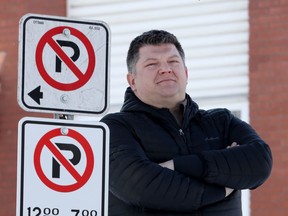 Lukas Ratkowski  on Moncton Road in Ottawa Monday Feb 10, 2020. Ratkowski is angry that the city has banned overnight parking on the street.