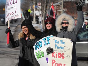 Teachers from several schools walked the picket line in front of Vincent Massey School on Smyth Road in Ottawa on Friday Feb 21, 2020.