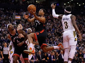Toronto Raptors guard Kyle Lowry goes up to make a basket against the Indiana Pacers during the second half at Scotiabank Arena in Toronto on Wednesday, Feb. 5, 2020.