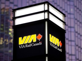 Files: A VIA sign outside Toronto's Union Station