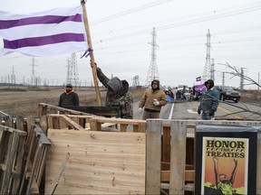 Protesters block two ends of Hwy 6 in Caledonia in support of the Wet-suwet'en pipeline dispute on Tuesday Feb. 25, 2020. Jack Boland/Toronto Sun/Postmedia Network