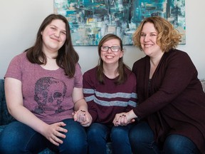 Amanda Jetté Knox, right, with her daughters, Alexis Knox, left, and Ashley Lacasse. Amanda and her wife, Zoe, adopted Ashley when she was 17.