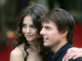 Actress Katie Holmes and actor Tom Cruise arrive at the UK premiere of "War Of The Worlds" at the Odeon Leicester Square June 19, 2005 in London, England.