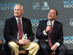NHLPA Executive Director Donald Fehr, left, with NHL Commissioner Gary Bettman. Both are unsure when hockey will be played again as the world deals with the COVID-19 pandemic.
