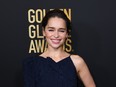 British actress Emilia Clarke arrives for the Hollywood Foreign Press Association and The Hollywood Reporter Celebration of the 2020 Golden Globe Awards Season and Unveiling of the Golden Globe Ambassadors in West Hollywood, California on November 14, 2019.