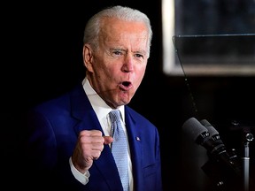 Democratic U.S. presidential hopeful former Vice President Joe Biden speaks during a Super Tuesday event in Los Angeles on March 3, 2020.