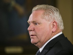Ontario Premier Doug Ford addresses media outside of his office at Queen's Park in Toronto January 16, 2020.
