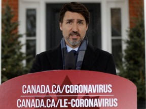 Canada's Prime Minister Justin Trudeau holds a news conference as efforts continue to help slow the spread of coronavirus disease (COVID-19) in Ottawa, Ontario, Canada on Monday, March 23, 2020. (REUTERS/Blair Gable)