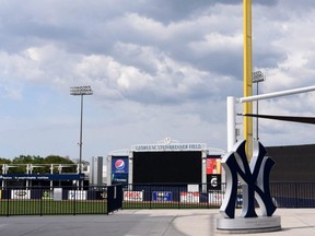One of the decks surrounding George M. Steinbrenner Field is seen following the cancellation of a spring training game between the Tigers and Yankees due to the coronavirus outbreak, in Tampa, Fla., Friday, March 13, 2020.