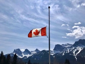 A Canadian flag at half-mast in memory of the victims of the shootings in Nova Scotia.