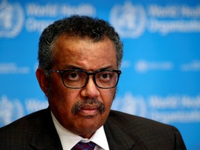 Director-General of the World Health Organization (WHO) Tedros Adhanom Ghebreyesus attends a news conference on the situation of the coronavirus (COVID-2019), in Geneva, Switzerland, Feb. 28, 2020. (REUTERS/Denis Balibouse/File Photo)