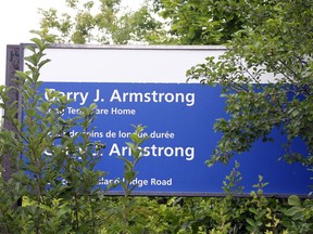 A sign for the Garry J. Armstrong long-term care home.