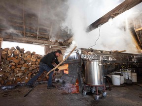 In this file photo taken on March 31, 2020, a worker is filling the evaporator oven with logs at the Constantin Gregoire Sugar shack in Saint-Esprit, Quebec. - Canada's unemployment rate shot up to 7.8 percent last month, its biggest monthly increase in more than 40 years, as the economy bled jobs because of the coronavirus pandemic, the government said on April 9, 2020. (Photo by Benedicte Brocard / AFP) (Photo by BENEDICTE BROCARD/AFP via Getty Images)