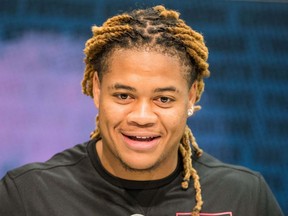Ohio State defensive lineman Chase Young speaks to the media during the 2020 NFL Combine in  Indianapolis.