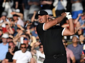 Brooks Koepka of the United States plays a shot from the 17th tee during the third round of the 2019 PGA Championship at the Bethpage Black course on May 18, 2019 in Farmingdale, N.Y.