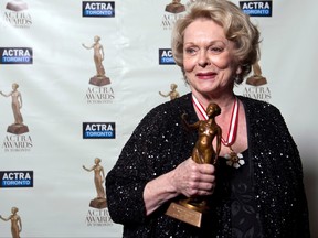 Shirley Douglas poses after receiving her ACTRA Toronto Award of Excellence at the 11th annual ACTRA awards in Toronto, Feb. 23, 2013.