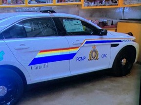 An undated photograph of a RCMP cruiser, altered by the RCMP to point out the car's unique number, is shown in a handout photo, April 19, 2020.