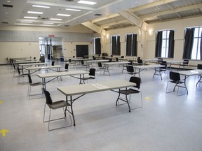 The Jim Durrell Arena dining area, which has been converted to be used as a temporary physical distancing centre for men to help alleviate the crowding at area shelters.