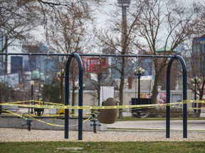 A cordoned-off playground at the CNE grounds in Toronto, Ont. on Friday, April 3, 2020. (Ernest Doroszuk/Toronto Sun/Postmedia Network)