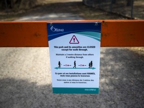 City of Ottawa signage stating parks closed in Blackburn Hamlet, April 25, 2020.