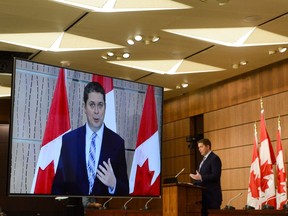 Conservative leader Andrew Scheer holds a press conference on Parliament Hill during the COVID-19 pandemic in Ottawa on Monday, May 4, 2020.