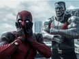 Deadpool (Ryan Reynolds) reacts to Colossus' (voiced by Stefan Kapicic) threats.