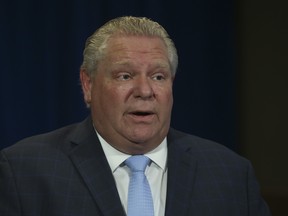 Ontario Premier Doug Ford speaks during a news briefing at Queen's Park in Toronto, Ont. on Wednesday, May 20, 2020.