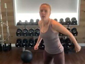 Scarlett Johansson is pictured in this screengrab of a video posted on YouTube titled "Boss B---- Fight Challenge."