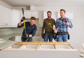 Michael Bublé, left, Drew Scott and Jonathan Scott on Celebrity IOU.