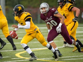 OUA Football action between the Waterloo Warriors and the uOttawa Gee Gees at Gee Gees Field, in Ottawa, ON, Canada.