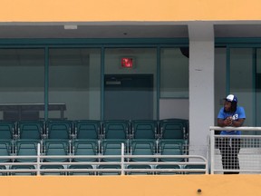 Alvin Kamara, a running back for the New Orleans Saints, looks on during the NASCAR Cup Series Dixie Vodka 400 at Homestead-Miami Speedway on Sunday.