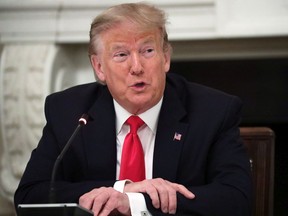 WASHINGTON, DC - JUNE 18: U.S. President Donald Trump speaks during a roundtable at the State Dining Room of the White House June 18, 2020 in Washington, DC.