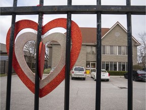 A sign of support hangs on the fence at a long-term care centre in southern Ontario.