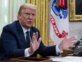 U.S. President Donald Trump speaks in the Oval Office before signing an executive order related to regulating social media, in Washington, D.C., on May 28, 2020.