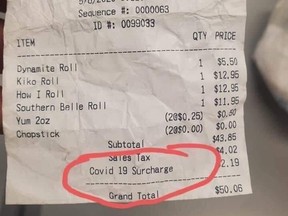 Some Canadian and American businesses have been chargng a COVID-19 surcharge to offset PPE costs.