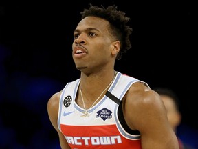 Buddy Hield of the Sacramento Kings attempts a shot during the State Farm All-Star Saturday Night at the United Center on Feb. 15, 2020 in Chicago, Ill.