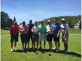 A difficult loss: This photo was taken on the first tee before Bruce Garrioch’s annual golf weekend with friends at Mont Tremblant in June, 2019. Pictured: Al Soares, Garrioch, Al Armstrong, Darren White, Walter Miller, Brian Garrioch, Marc Stackhouse and Mark Sorokan.