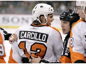 Daniel Carcillo is shown while playing for the Philadelphia Flyers in a September 25, 2010 game.