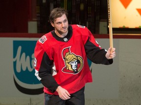 Senators forward Bobby Ryan waves to fans after the Feb. 27 home game against the Canucks at Canadian Tire Centre.