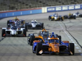 Scott Dixon leads the pack during the NTT IndyCar Series Genesys 300 at Texas Motor Speedway on June 6, 2020 in Fort Worth, Texas.