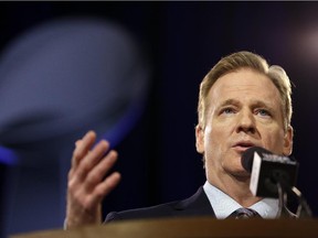 NFL Commissioner Roger Goodell participates in a news conference for NFL Super Bowl XLIX football game Friday, Jan. 30, 2015, in Phoenix.