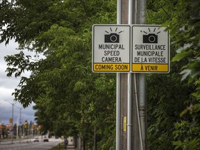 Photo radar and signage set up along Ogilvie Road, July 12, 2020.